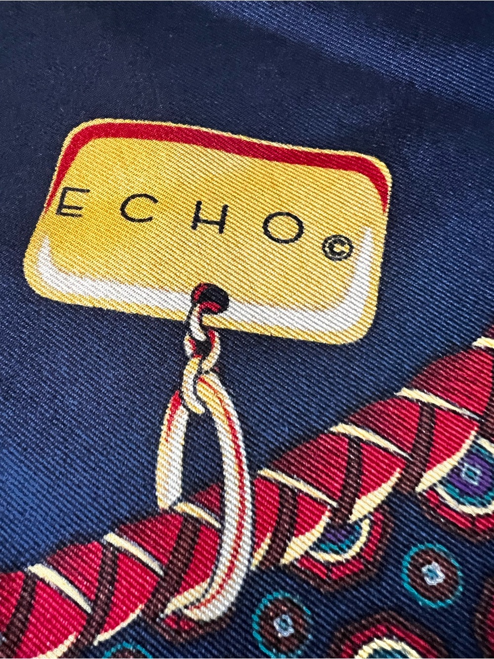Echo Navy Silk Dog Print Square Scarf Italy Vintage Equestrian Luxury - Picture 9 of 16
